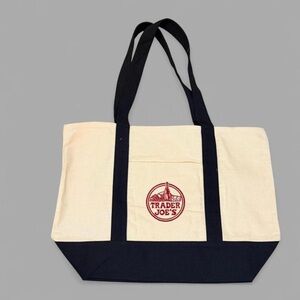 Trader Joe's Cream and Black/Navy Tote Bag